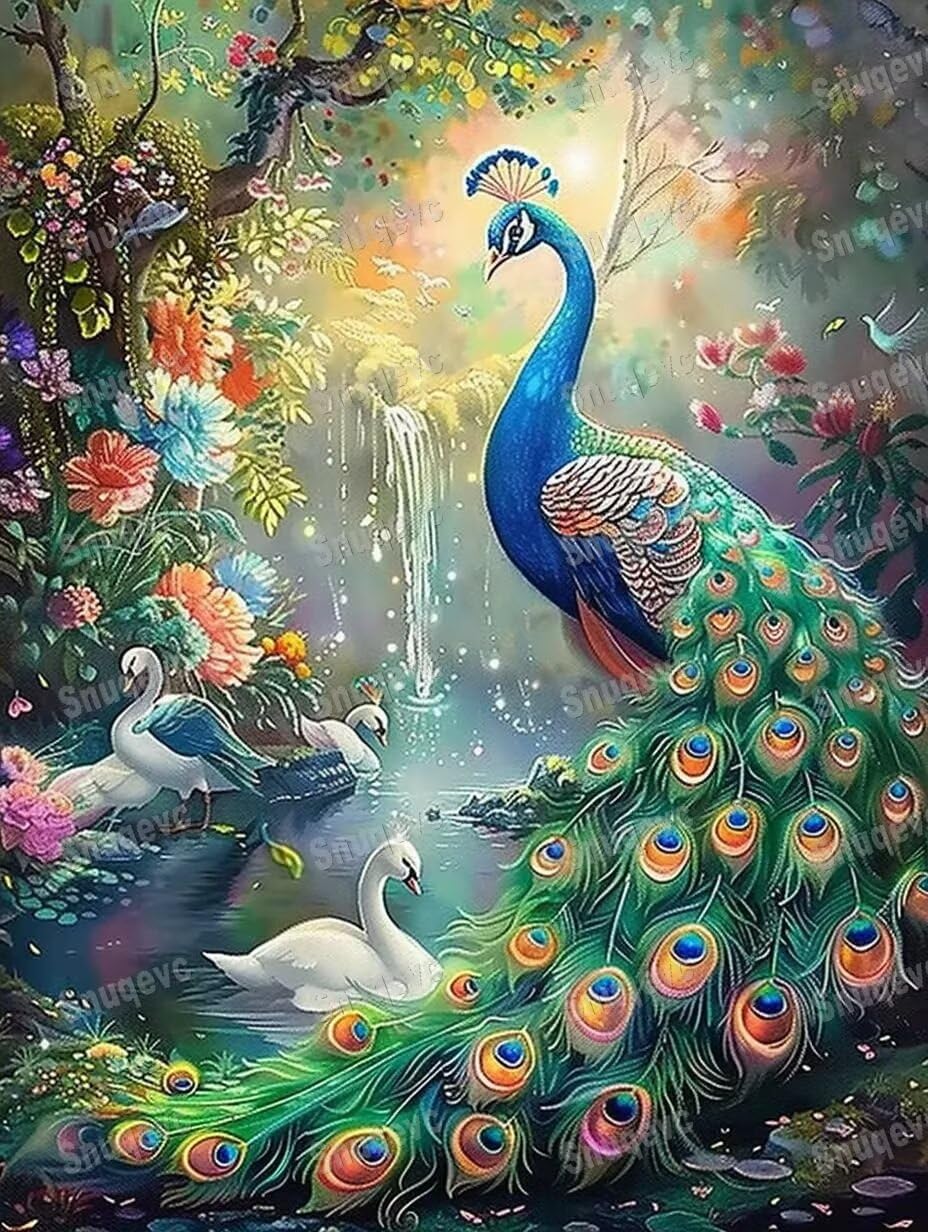 Amazon.com: Fantasy Peacock Poster Framed Painting Artwork